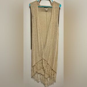 Escio sleeveless fringed Duster vest tan L